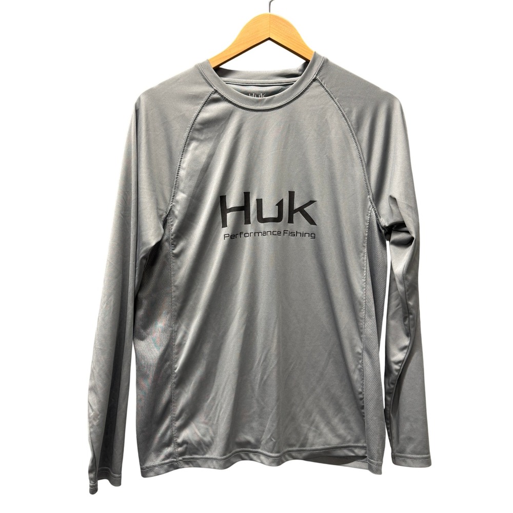 Huk Shirt Mens Small Performance Fishing Gray Vented Pursuit Long Sleeve Tee